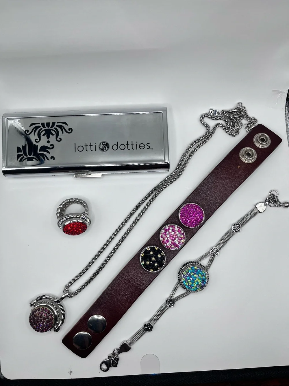 Lotti Dotties Snap Bracelets, silver ring, chain and pendant with Snaps